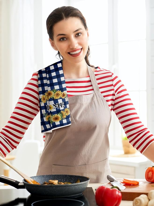 Bencailor 4 Pcs Sunflower Kitchen Towels Blue and White Floral Hand Dish Towels