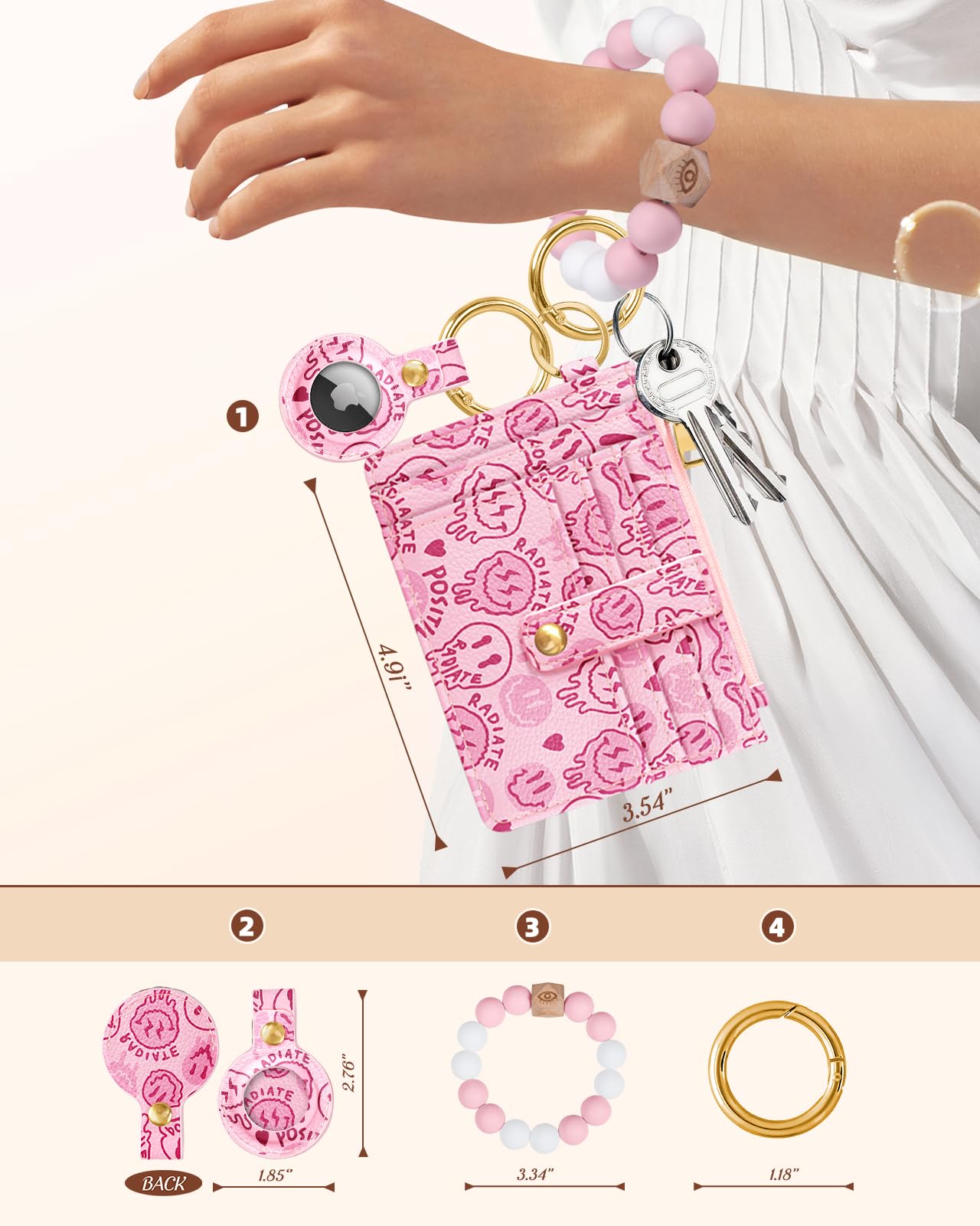 Miss Adola Wallet Keychain Wristlet for Women with AirTag Holder - Cute Design Credit Card Holder Wallets Key Chain Ring Slim Small RFID Air Tag Coin Pocket Purse for Ladies Teen Girls Female,Face