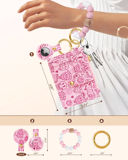 Miss Adola Wallet Keychain Wristlet for Women with AirTag Holder - Cute Design Credit Card Holder Wallets Key Chain Ring Slim Small RFID Air Tag Coin Pocket Purse for Ladies Teen Girls Female,Face