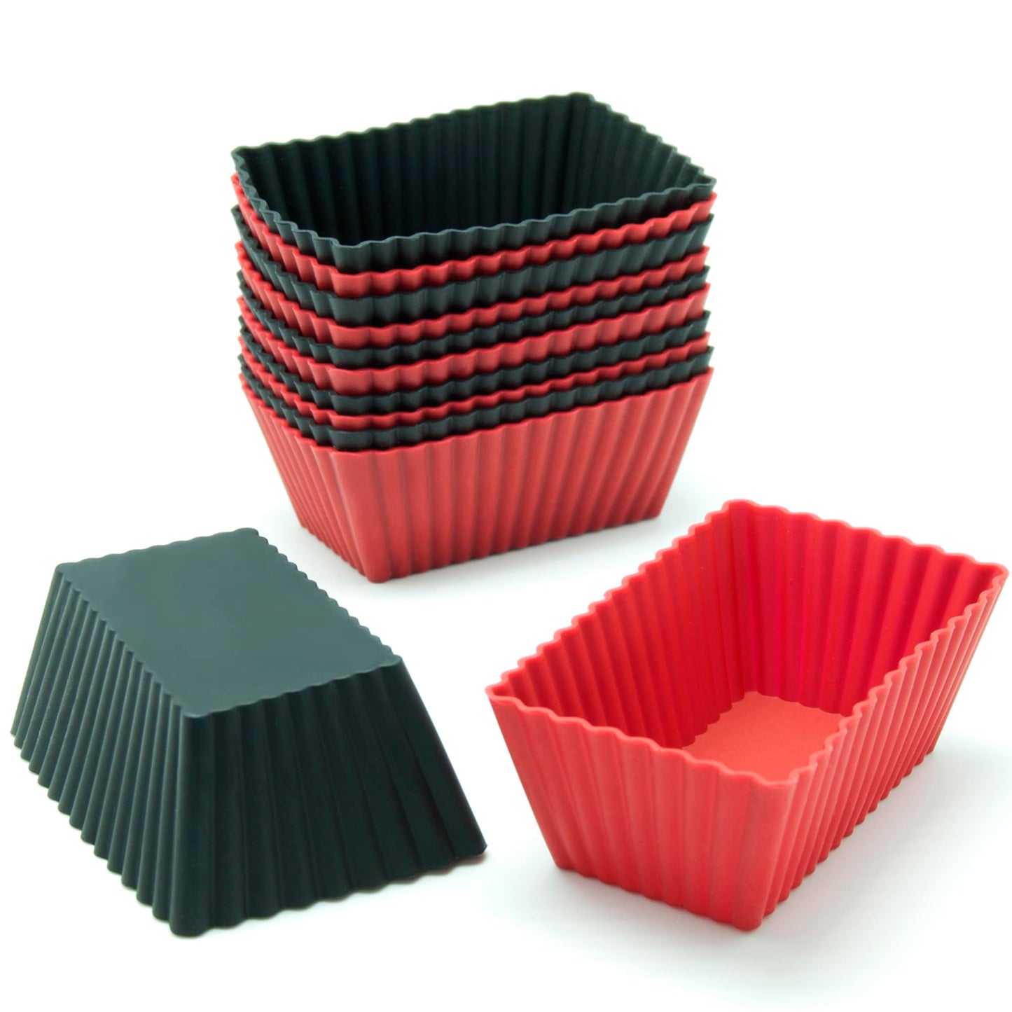 Freshware Cupcake Liners, Pack of 12 Silicone Muffin Cups, 2.8 Inch Baking Cups, Reusable & Non-stick Cupcake Liners for Party Halloween Christmas, Rectangular