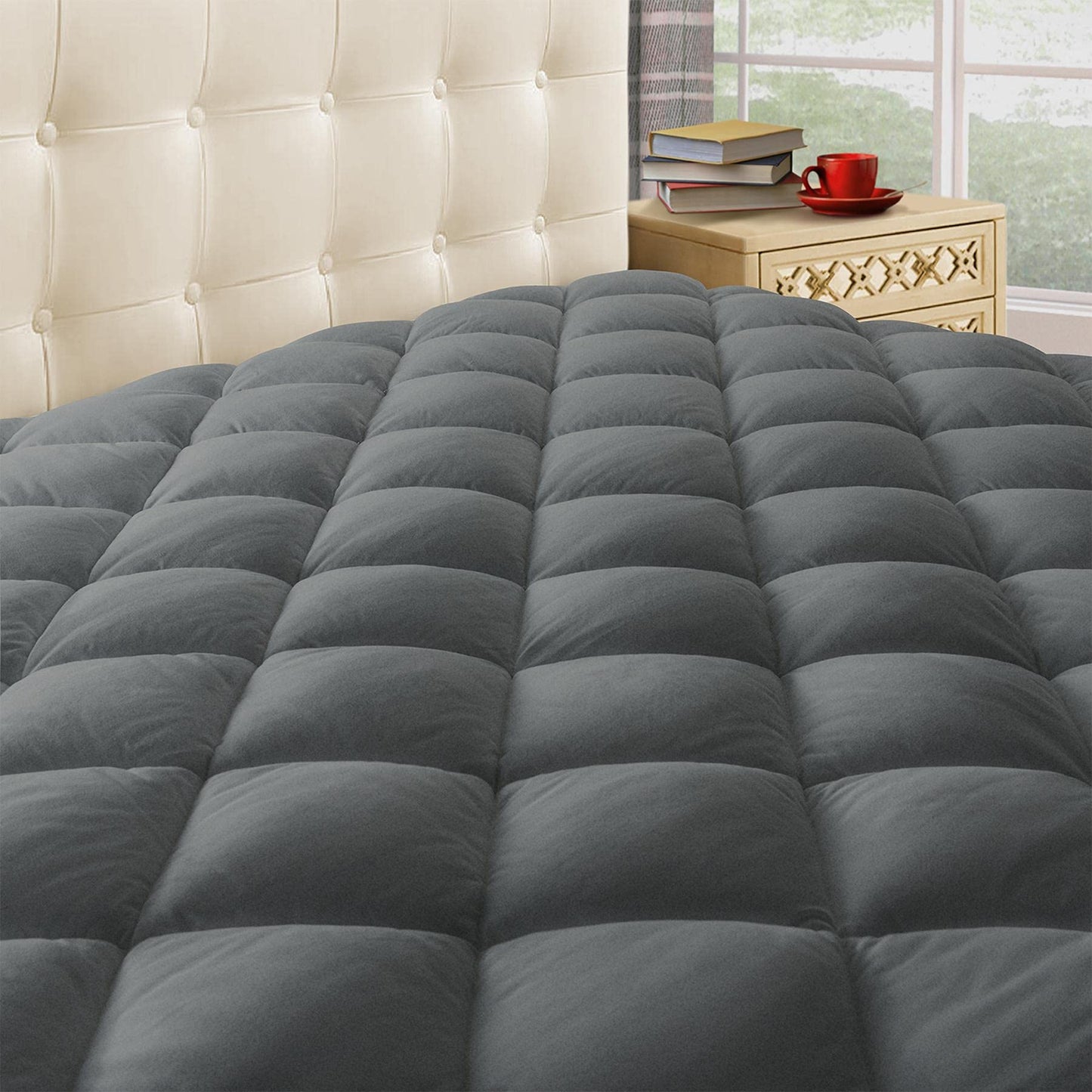Taupiri Queen Quilted Mattress Pad Cover with Deep Pocket (8"-21"), Cooling Soft Pillowtop Mattress Cover, Down Alternative Mattress Protector Topper, Dark Gray