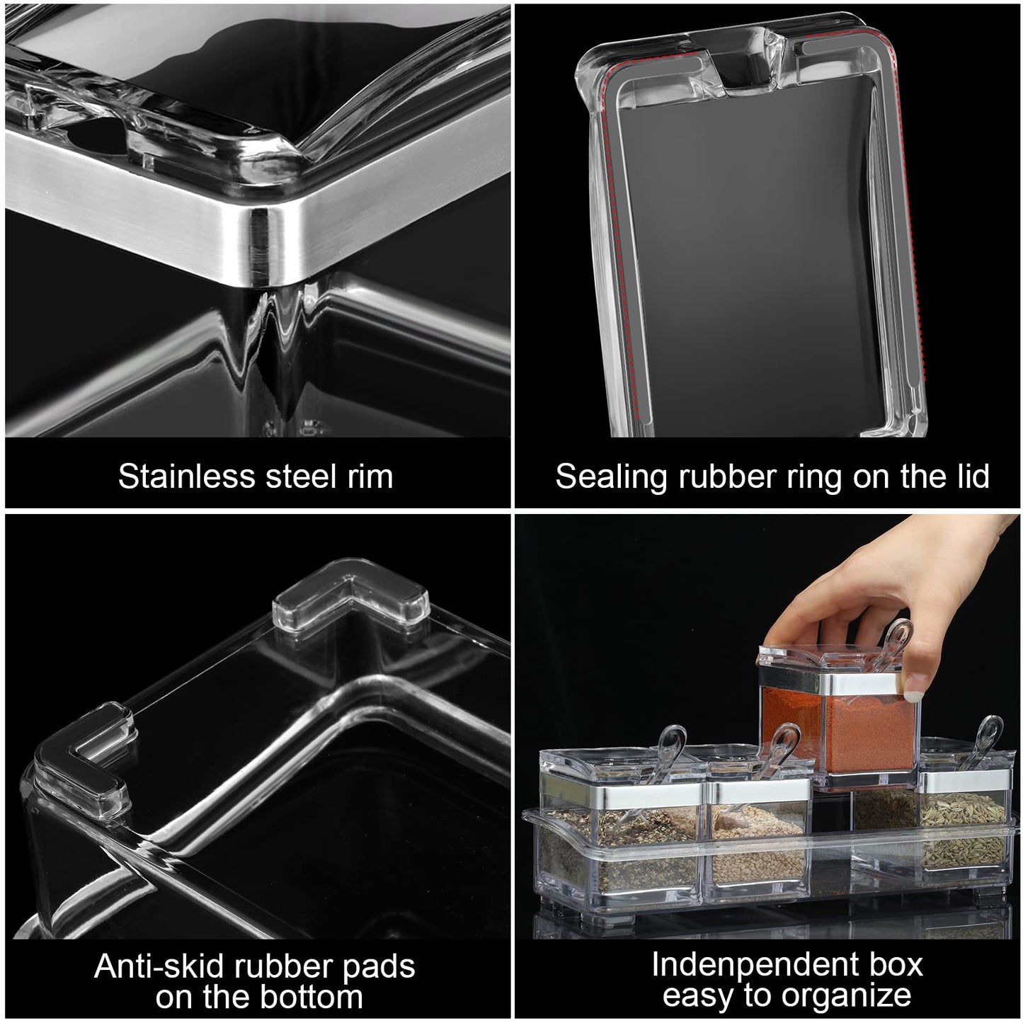 2 Set Acrylic Seasoning Organizer Box 10 x 4 x 3.2 in 8 Clear Seasoning Rack Spice Pot Condiment Container with Lid and Spoon Storage Container Spice Jar for Sugar Salt Kitchen Cooking Organizer