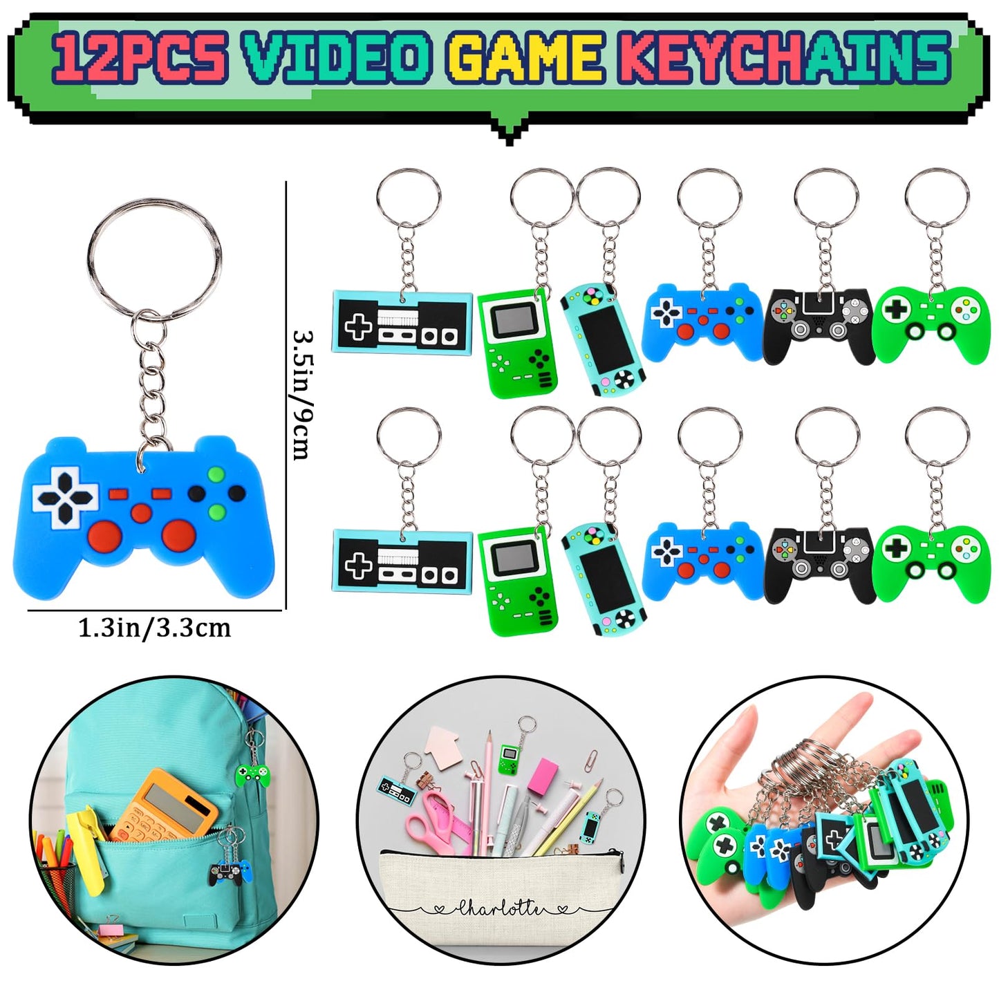 Winrayk 12 Sets Video Game Party Favors Gamer Birthday Supplies, Gaming Drawstring Bag Silicone Wristband Glow In The Dark Tattoos Keychain, Kid Game On Goodie Bag Stuffers Gamer Party favors Supplies