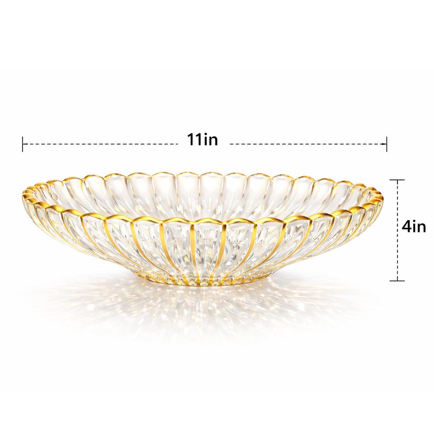 Yiyiring Gold Large Decorative Bowl 11'' Hand-painted Ruffle Decorative Bowl Glass Fruit Bowls Crystal Key Bowls Modern for Counter Home Decoration Table Centerpiece Kitchen Dining Room(Flat)