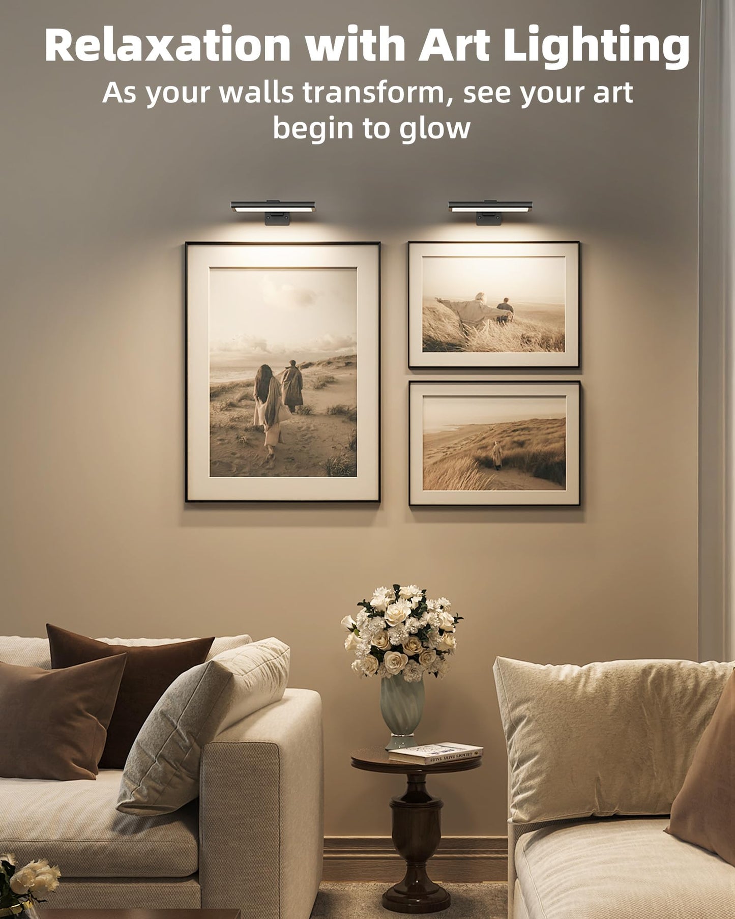EZVALO Picture Light for Wall, Rechargeable 2400mAh Battery Lights Wireless with IR Remote, 3 Color & Dimmable Magnetic 7.8'' LED Lights Display for Painting, Living Room, Gallery, Bedroom(Black-3P)