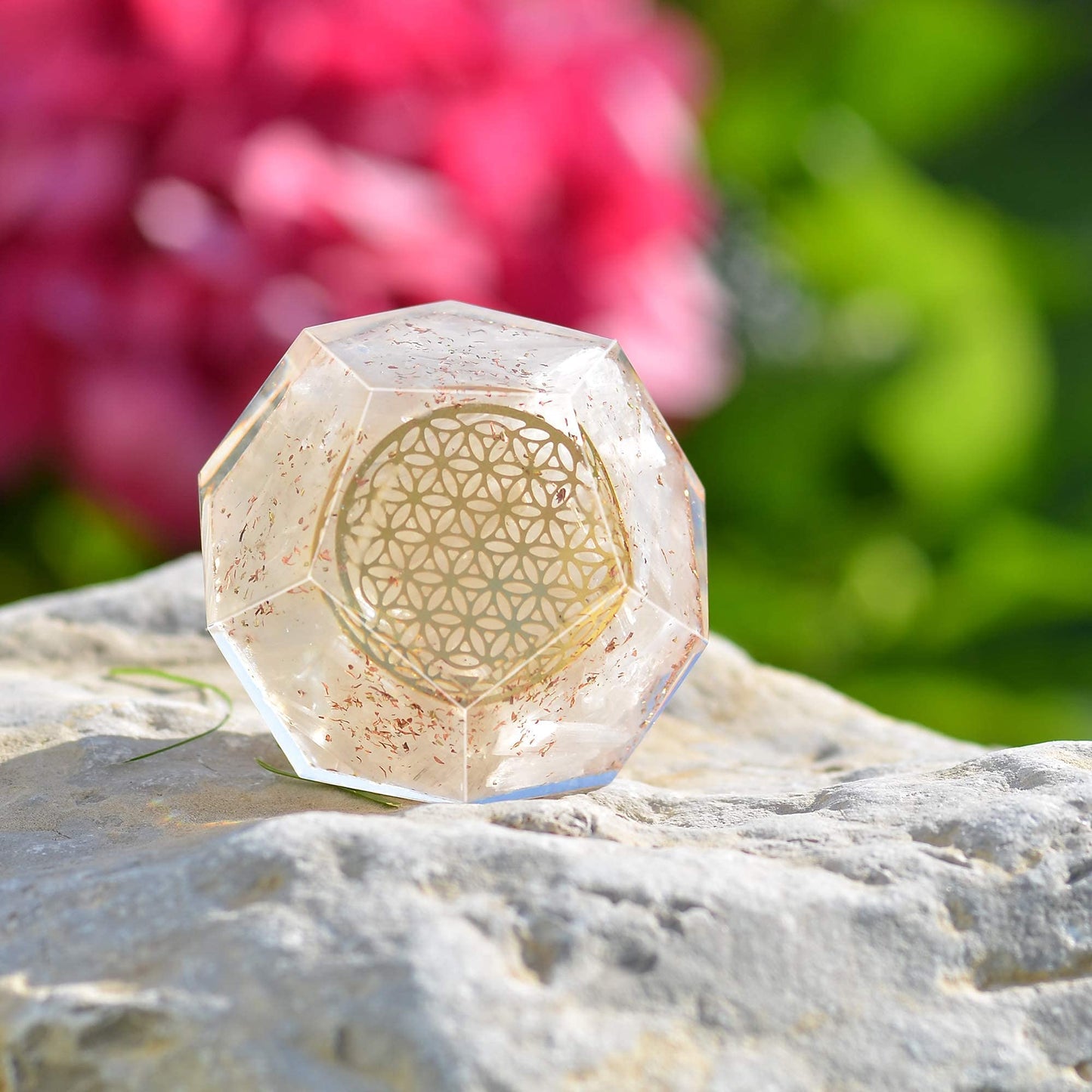 Orgonite Crystal Selenite Dodecahedron - Orgone Energy Generator Healing Chakra Stone with Flower of Life Design for Spiritual Balance, Meditation, Yoga, Reiki, Office and Home Décor