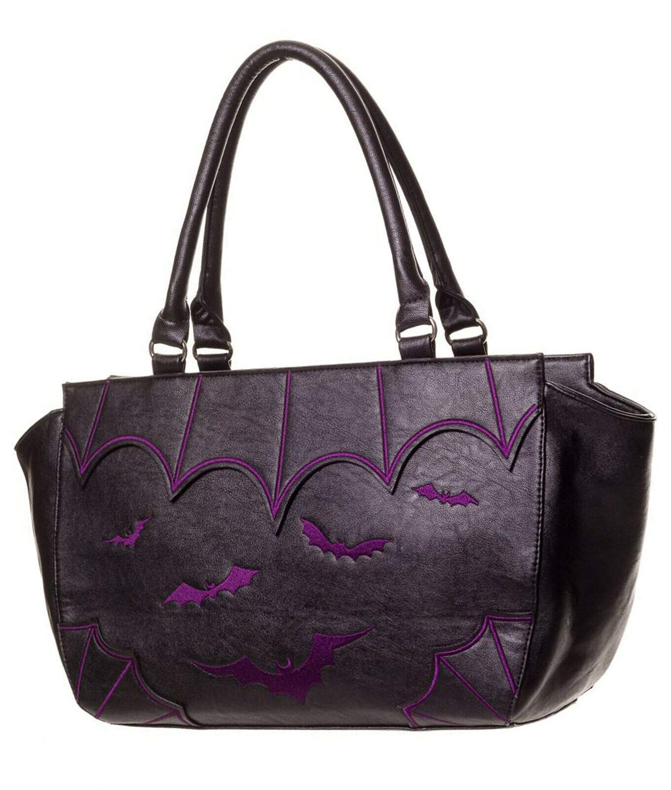 Lost Queen Women's Bats Handbag Dark Gothic Purse Alternative Shoulder Bag (Purple)