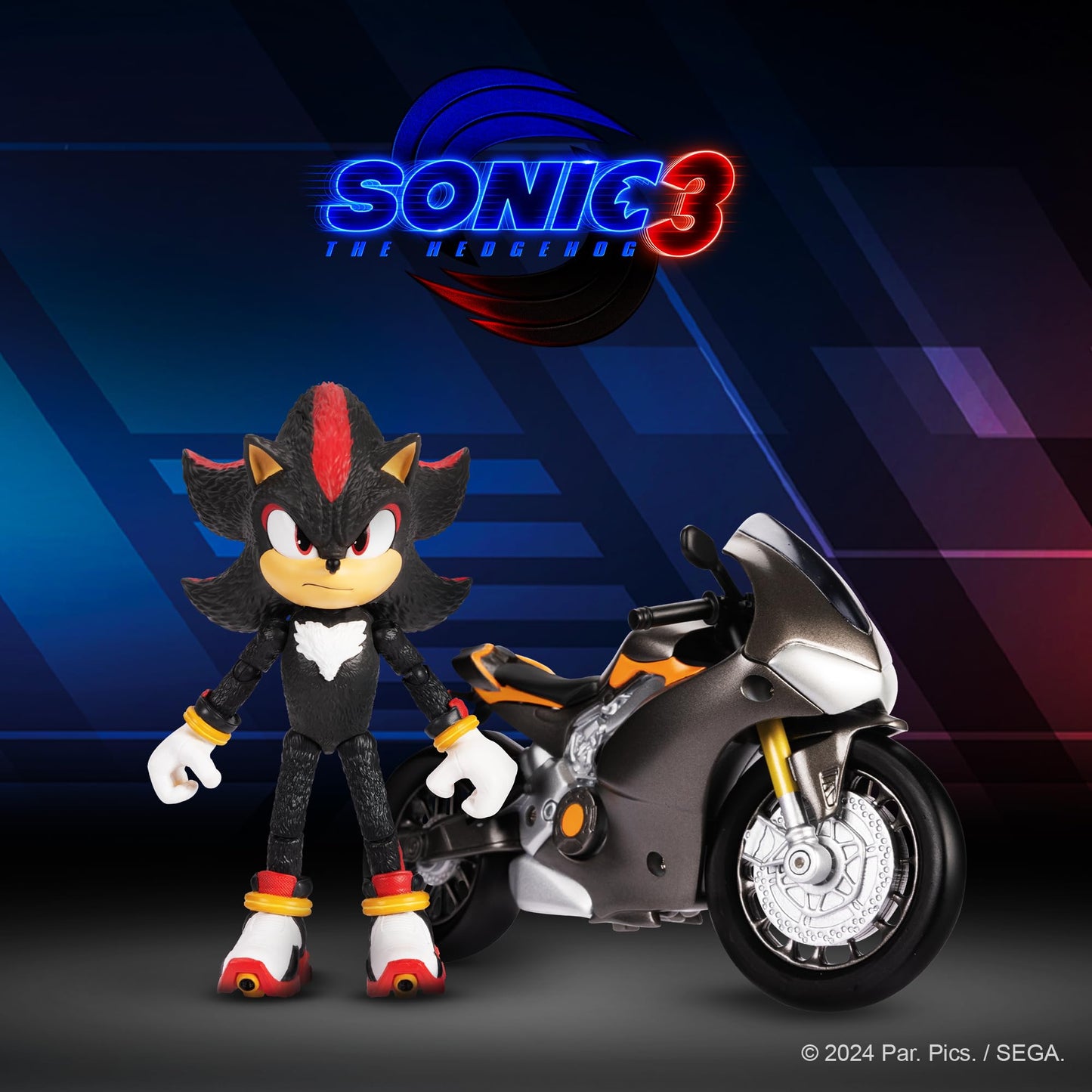 Sonic 3 MOVIE Sonic the Hedgehog Shadow Figure & Motorcycle by Jakks Pacific, Officially Licensed Movie Collectible, Stands 5” / 12.7 cm Tall, Premium Action Figure, Suggested for Ages 3+