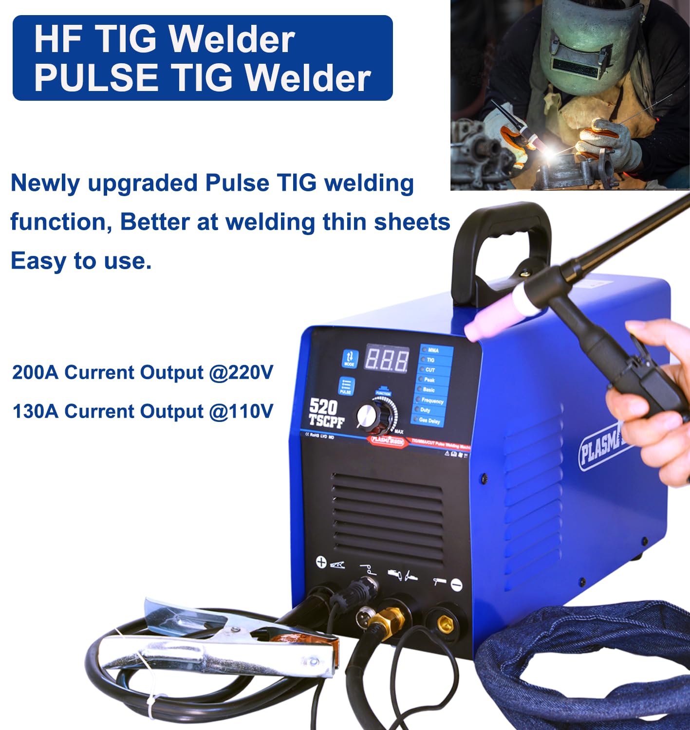 Plasma Cutter TIG Welder With PULSE Stick Welder Machine 520TSCPF Plasma Cutter Welder Combo 200A TIG/ARC Welding 50A Air Plasma Cutting Dual Voltage 110/220V 1/2" Clean Cut Upgrade Digital Panel