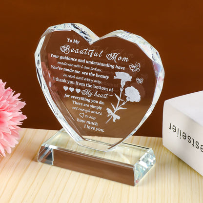 Movdyka Birthday Gifts for Mom from Daughter Unique, Mothers Day Heart-Shaped Glass Keepsake to My Beautiful Mom Gifts for Women Who Have Everything on Christmas Thanksgiving Day