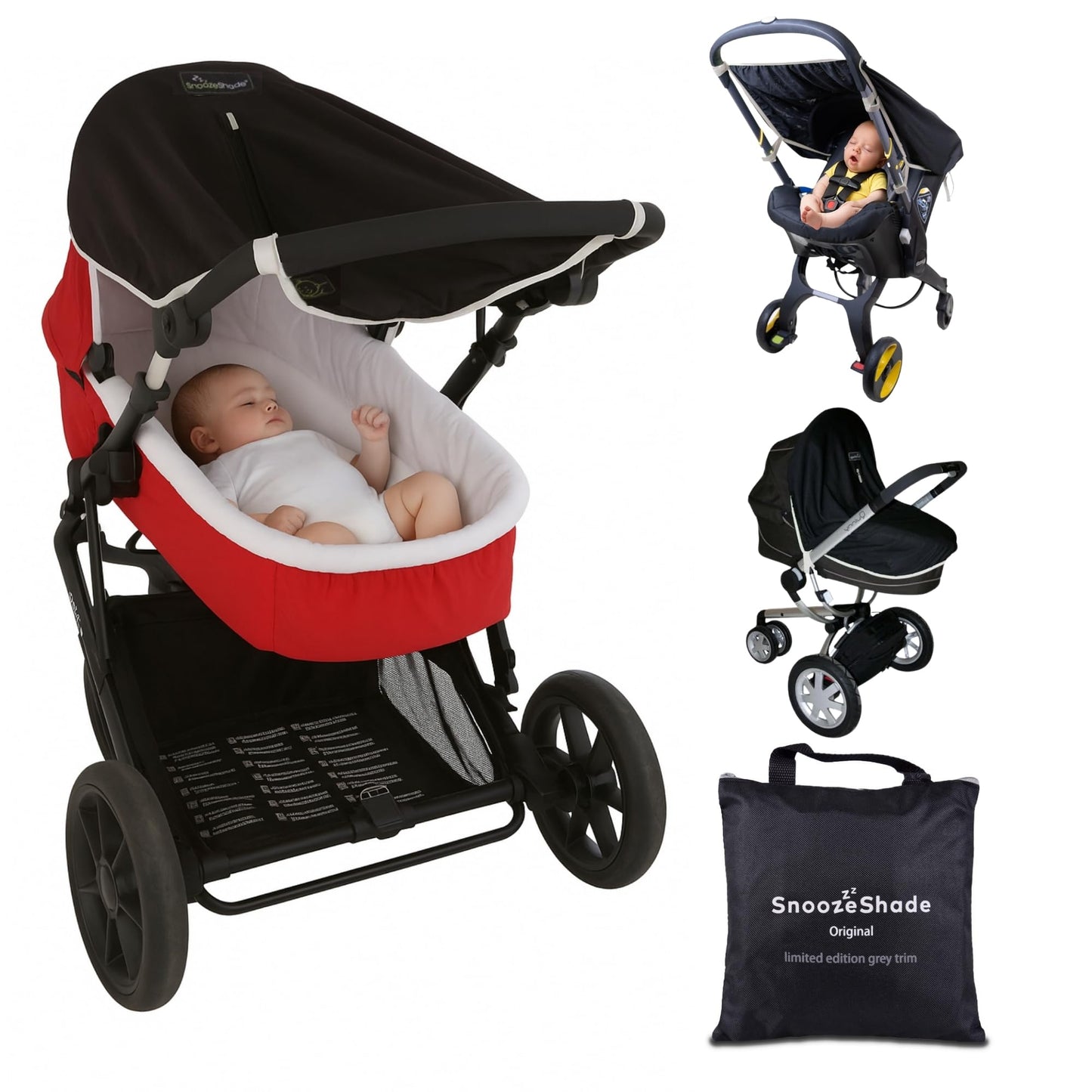 SnoozeShade Original 0-6m Pram and Buggy Sun Shade Blackout Cover Blocks 99% UV UPF 50 Baby Sleep Aid Better Than Breathable Mesh Canopy for Carrycot and Pushchair