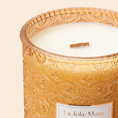 LA Jolie Muse Santal Himalayen, Large Natural Soy Candle, 90 Hours Burning Time, Wood Wicked Candle，Sandalwood Candle, Aromatherapy Candle Gifts, Luxury Candles for Home