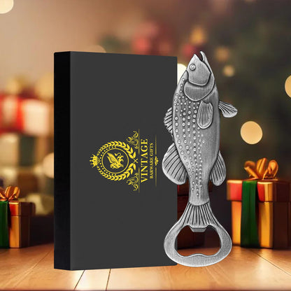 LKKCHER Bass Beer Bottle Opener, Fishing Gifts for Fisherman, Bass Fish Decoration, Birthday Fathers Day Christmas Gifts for Men Women Dad Fisherman, Silver Beer Accessories with Gift Box