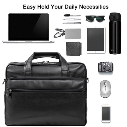 seyfocnia Leather Laptop Bag, Men's 17.3 Inch Messenger Briefcase Business Satchel Computer Handbag Shoulder Bag Fits 17.3 Inch Laptop Computer (Black)