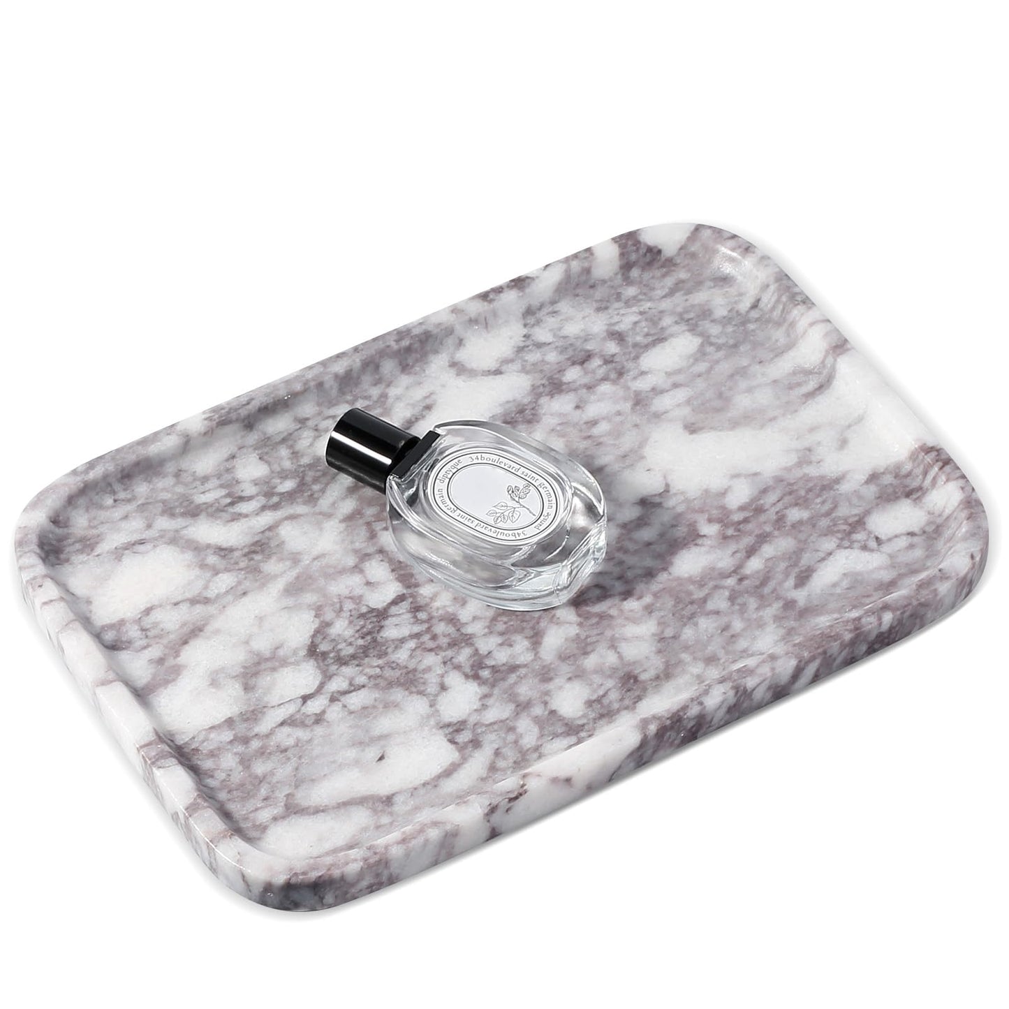 Karibiber Luxury Marble Vanity Tray, Bathroom Tray Countertop, Calacatta Marble/Stone, Home Decorative Dresser Organizer, Storage for Kitchen Sink, Perfume Jewelry Holder(Purple&White)