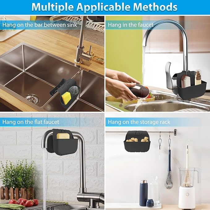 Sponge Holder for Kitchen Sink, Silicone Sink Saddle Caddy Organizer Rack