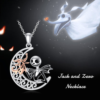 LILALO Nightmare Necklace Sterling Silver Jack and Zero Necklace Jack Skellington Jewelry