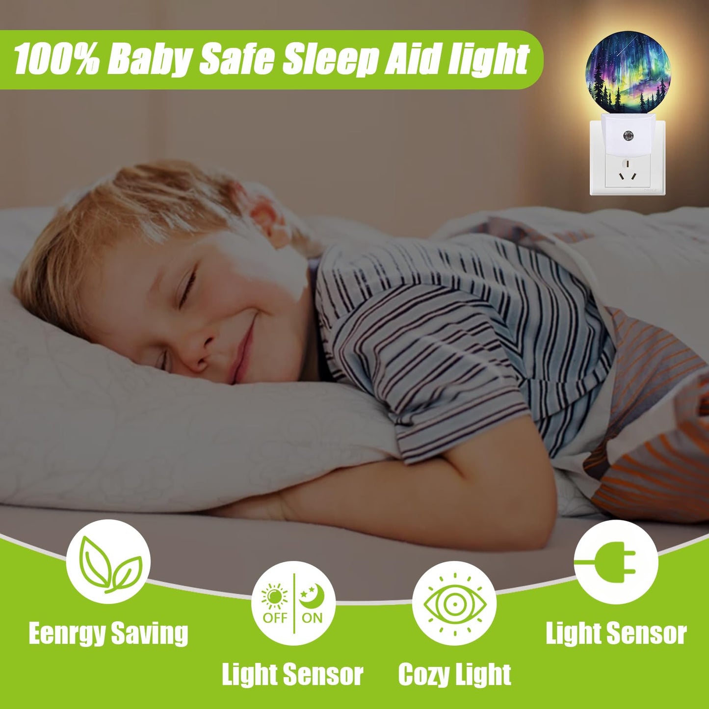 COSHARKLY Aurora Forest Night Light,Plug-in Night Lights with Dusk-to-Dawn Sensor for Bedroom Bathroom and Living Room Sleep Friendly lamp