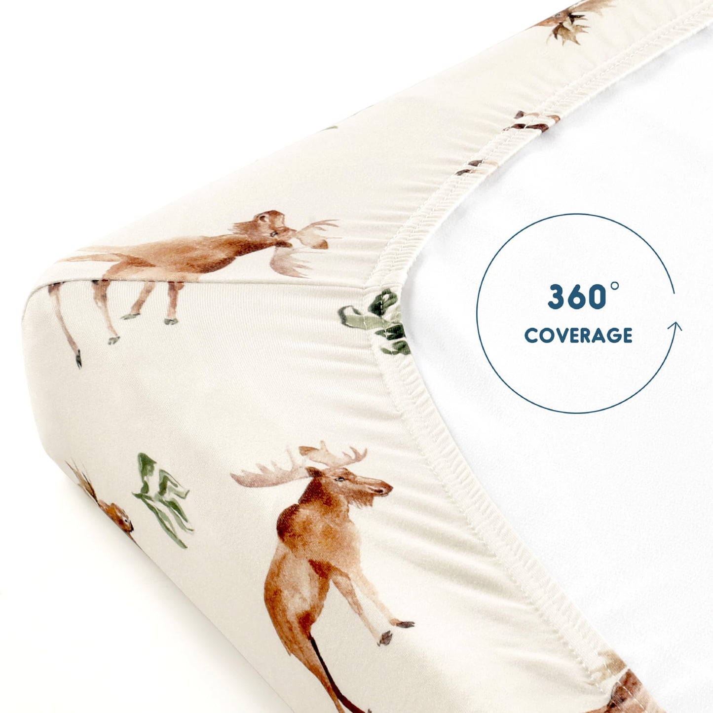 GRSSDER Stretchy Ultra Soft Jersey Knit Pack and Play Sheets 2 Pack, Portable/Mini Crib Sheets Universal Fitted for Playpen Mattress Safe and Snug, Elk Print