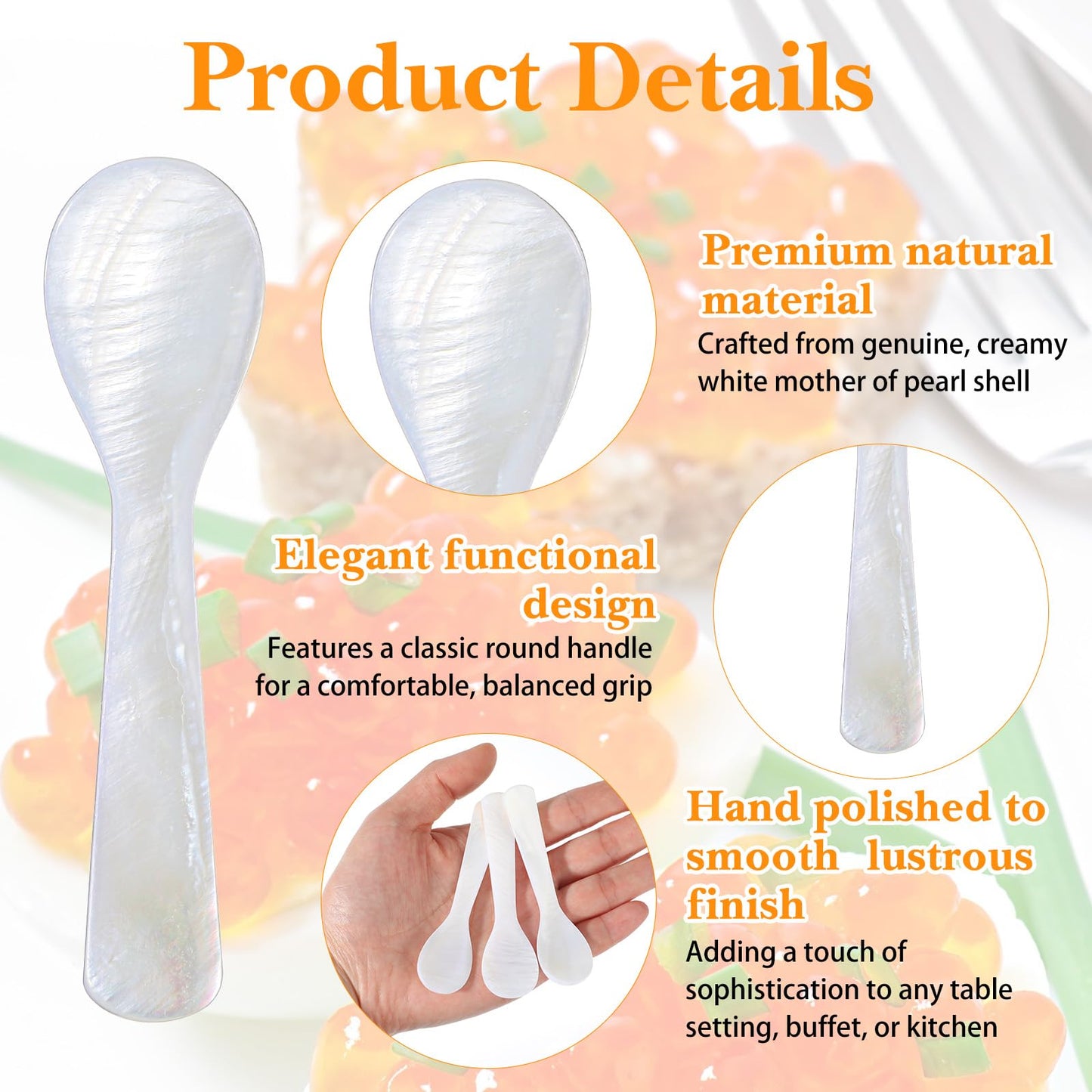 20PCS Mother of Pearl Caviar Spoons, Hand Crafted Shell Spoons with Round Handle for Serving Caviar, Ice Cream, Coffee, Salt & Gourmet Foods (3.5 Inch, White)