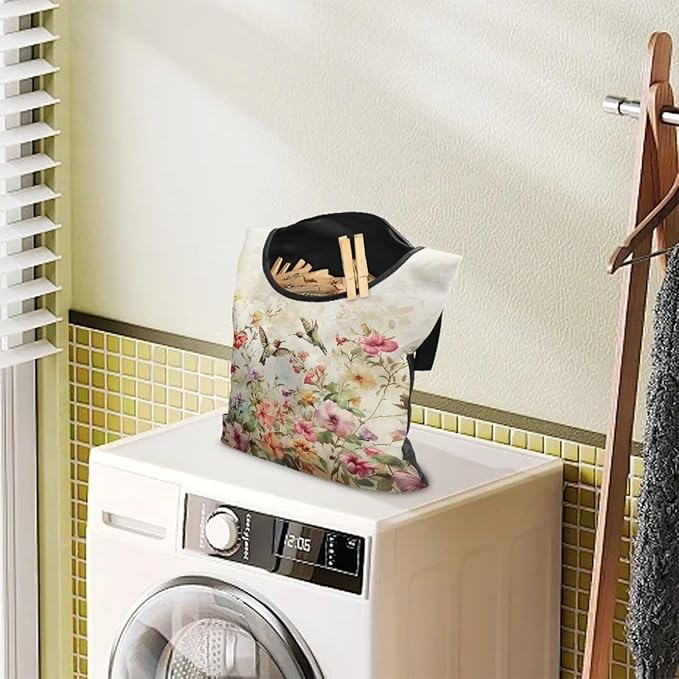 Hummingbird Pink Clothespin Bag, Large Clothes Pin Hanging Bag, Pin Bag
