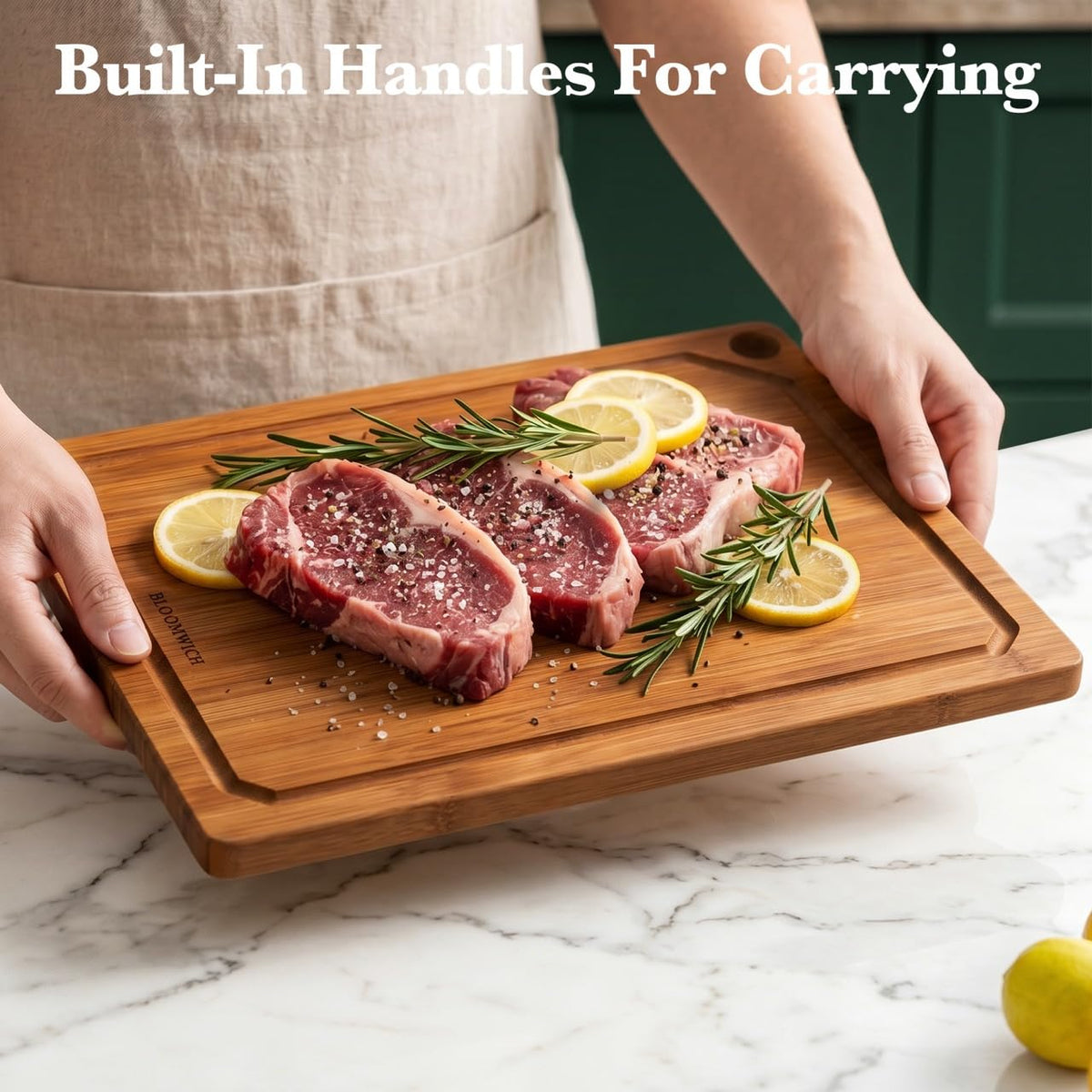 Carbonized Bamboo Cutting Boards for Kitchen Set of 3 Knife-Friendly