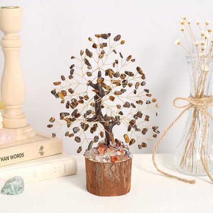 QINJIEJIE Tiger Eye Crystal Tree of Life Decor Tiger Eye Stone Healing Gifts Gemstones Tree Spiritual Crystal Gifts for Room Office Desk Decor New Home House Warming Gift Unique