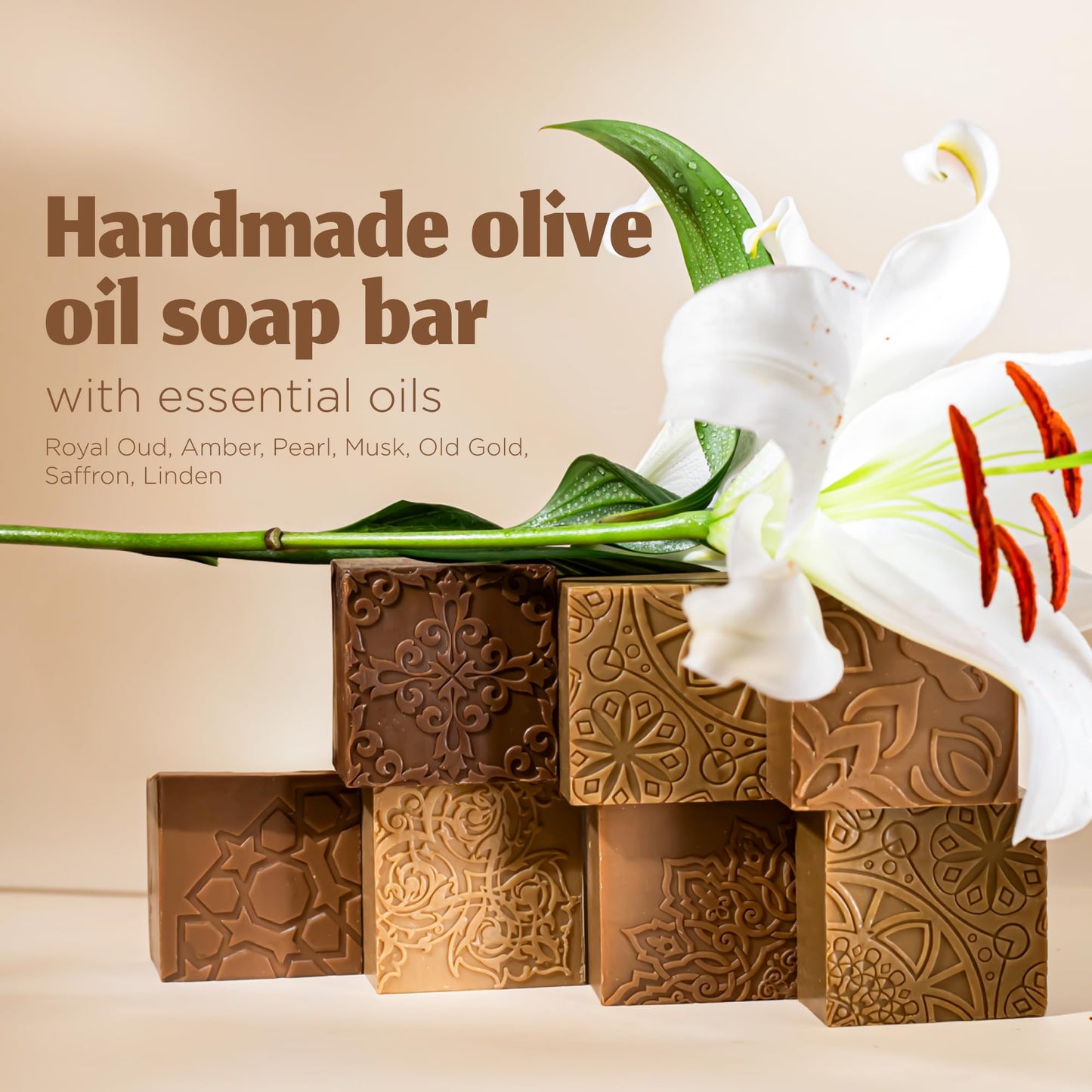 Hekaya Olive Oil Soap Variety Pack – Set of 7 Scented Bar Soaps (Royal Oud, Amber, Pearl, Musk, Old Gold, Saffron, Linden) – Handmade, Vegan, Natural Skincare for Face & Body – 12.34 oz Total
