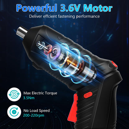 JENABOM Electric Screwdriver Cordless, 47 in 1 Upgrade Portable Cordless Driver, 3.6V Rechargeable 3.5N·m Screwdriver Kit, Dual Position Handle with LED Light for Home Improvement DIY Project
