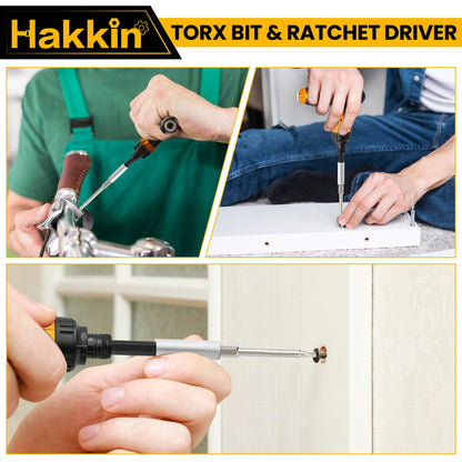 13Pcs Torx Screwdriver Sets Hakkin Torx Bit Set with Ratchet Screwdriver 75mm Torx Security Bit Set S2 Steel T6-T40 Magnetic Tamper Proof torx Bits for Screwdrivers, Impact Drill, Ratchet Wrench etc