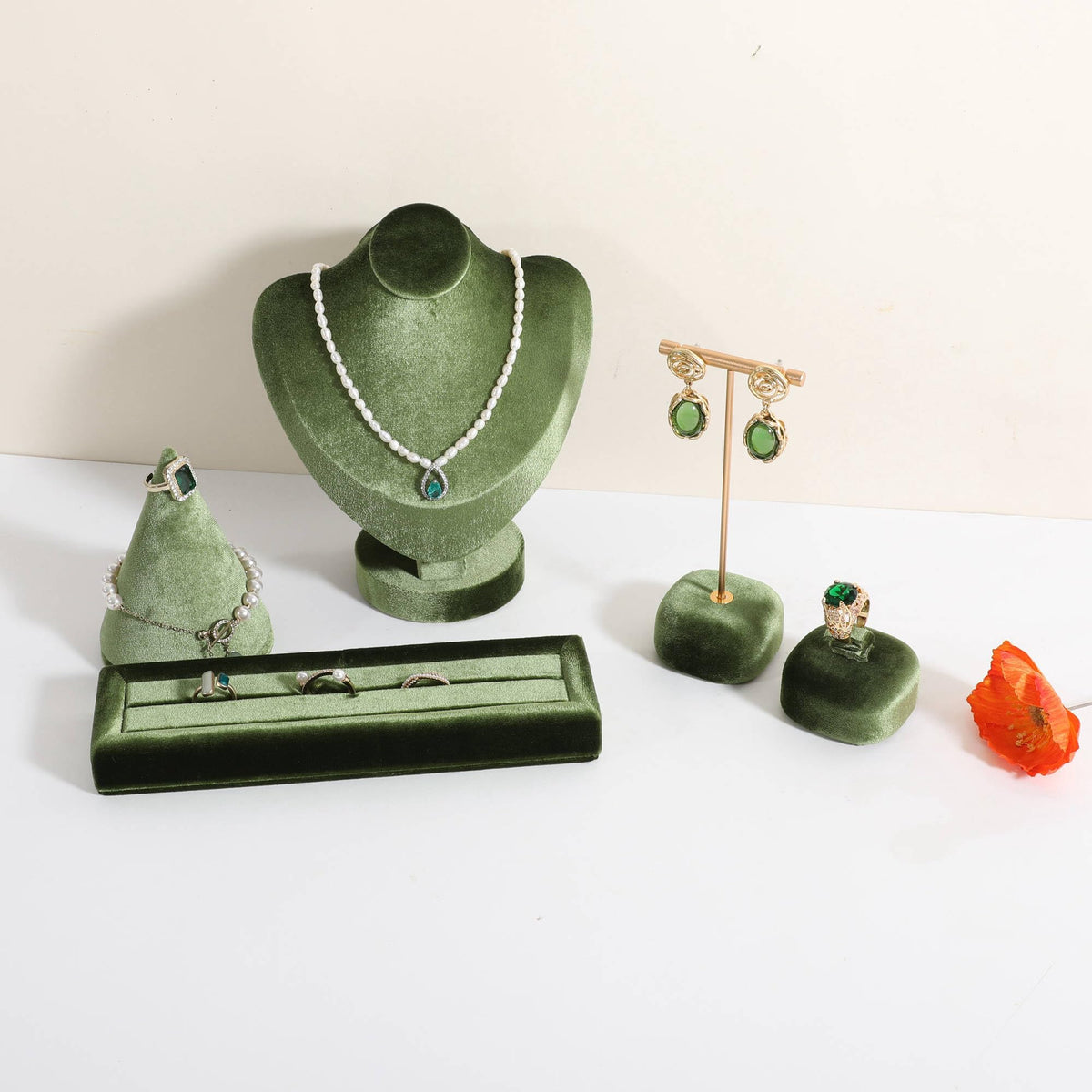 CHISTOR Velvet Earring T Bar Stand Jewelry Display, Earring Display Holder for Selling, Jewelry Storage Organizer【Green】
