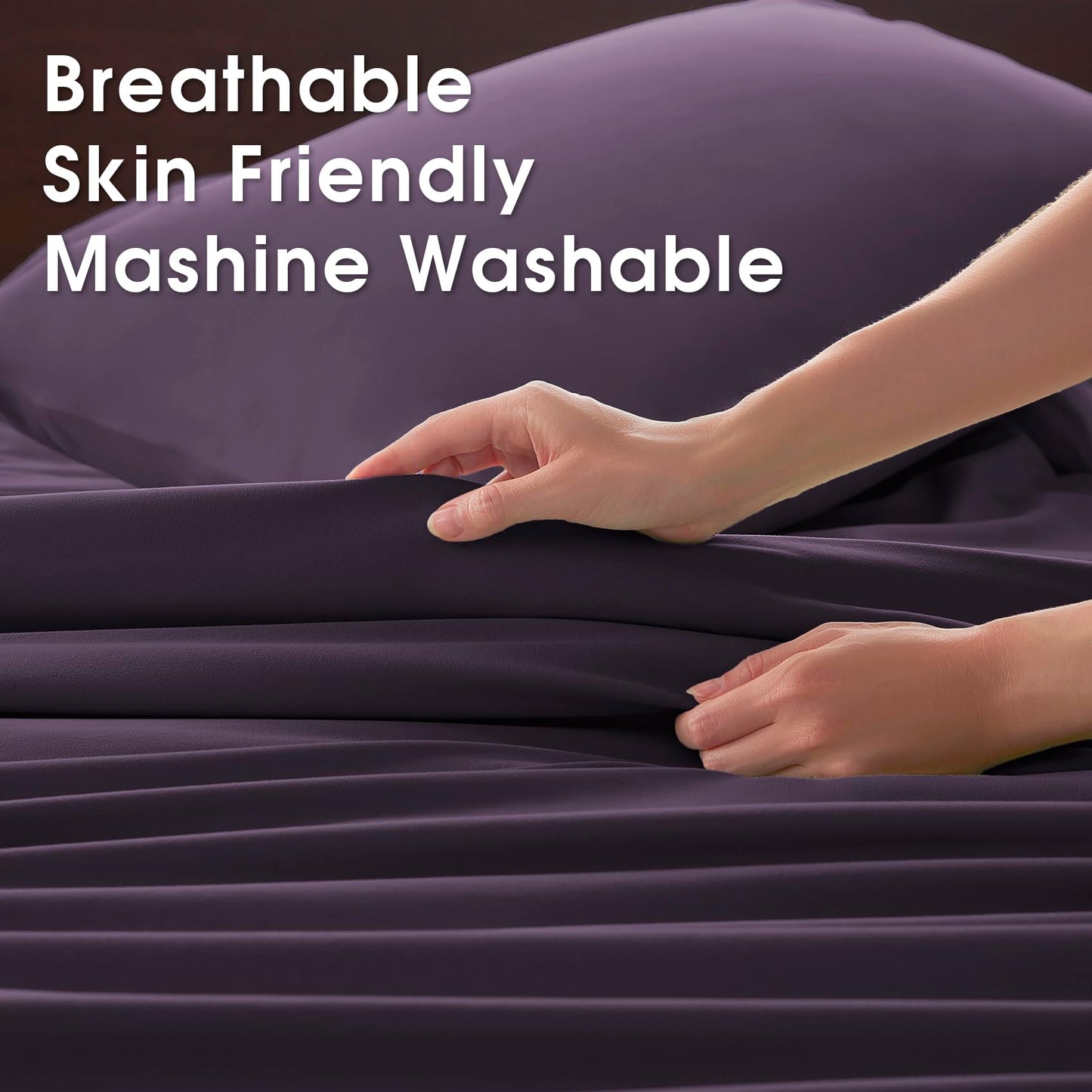 USXIBEI Queen Size 4 Piece Sheet Set - Comfy Breathable & Cooling Bed Sheets Set, Soft and Wrinkle Free, Deep Pockets, Easy & Secure Fit, Hotel Luxury Bedding - Oeko-Tex - Purple