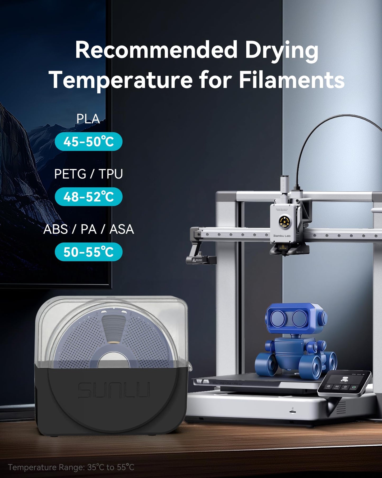 SUNLU Official Filament Dryer S1 PLUS with Fan, Moisture-Free Filament Dryer Box for 3D Printer Filament, Easy to Use and Portable FilaDryer, PLA PETG ABS Nylon TPU 3D Filament Dryer SUNLU S1, (Black)