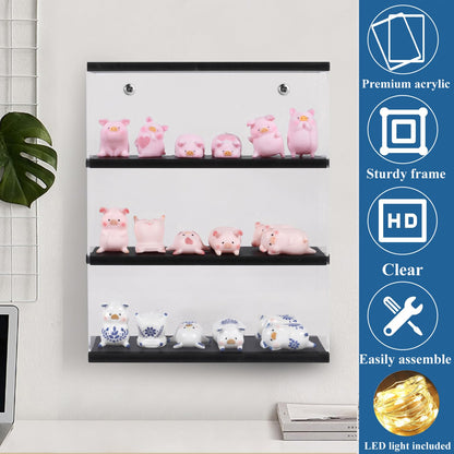 DuvinDD Acrylic Display Case for Collectibles, Wall Mounted Funko POP Shelves, Clear Figure Display Case with Sliding Door, Dustproof Hot Wheels Storage Box, Black(11.8x3.3x14.8inch)