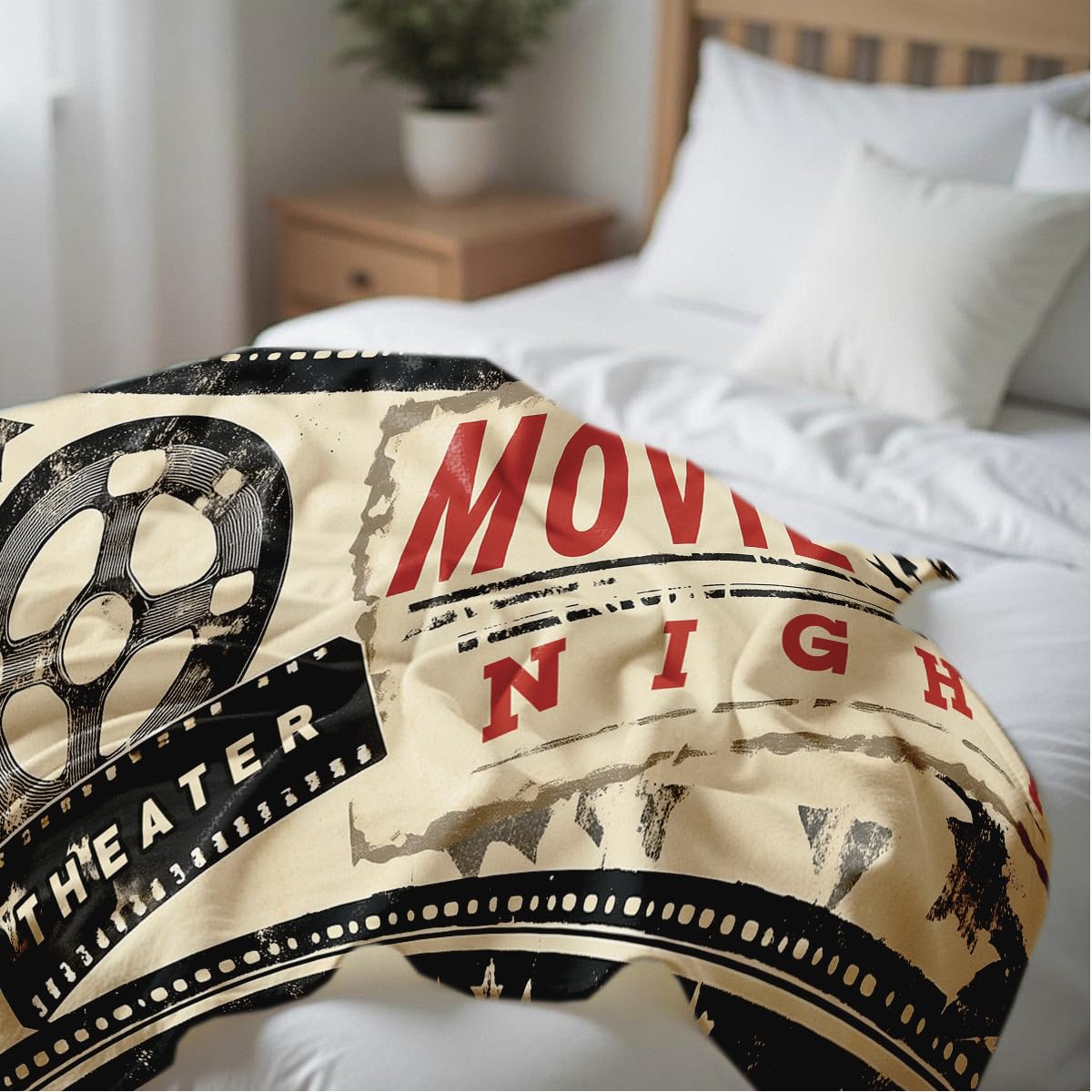 HUNXIAOJ Printed Bed Blanket Movie Throw Blanket Retro Movie Theater Flannel Throw Movie Night Home Decor for Film Room Media Cinema Sofa Bed (49"x59")