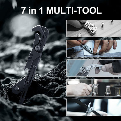 EDC Multitool 7 in 1 with knife, Wrench, Folding Knife, Screwdriver, Bottle Opene, Ruler, Urgent Car Window Breaker and Seatbelt Cutter, EDC Pocket Multi Tool for Gifts for Men (Bright silver)