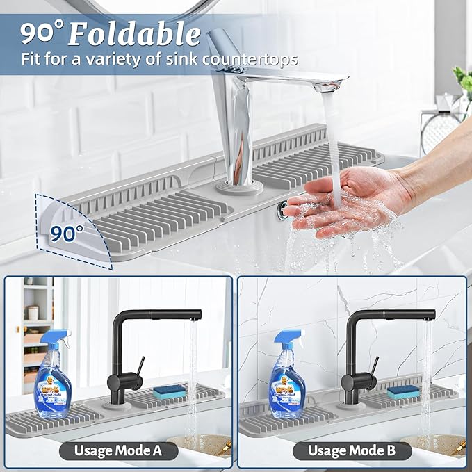 PoYang 24 inch Faucet Mat for Kitchen Sink Splash Guard, 7° Slope Silicone Sink