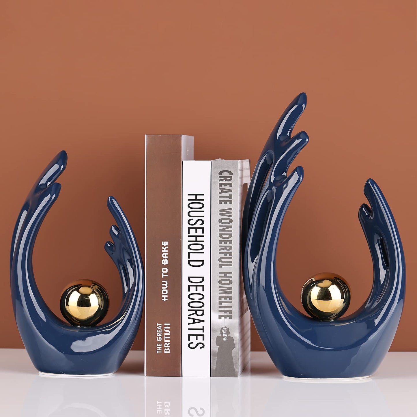 12" H Navy Blue Aesthetic Room Decor Accent, TV Stand Funky Table Centerpiece, Abstract Art Ceramic Statue and Sculpture, Blue Decor for Living Room, Bookshelf Decorative Objects, Shelf Decorative