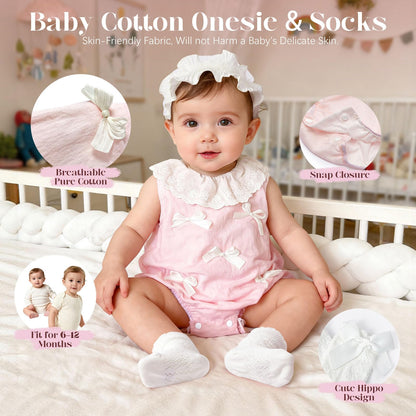 Golray Newborn Baby Girl Gifts New Born Cloths Baby Shower Gift with Bodysuit Cloth Soft Shoes/Socks/Blanket/Headband/Crochet Rabbit Toy/Greeting Card, New Born Essentials Baby Girl Gift Basket Stuff