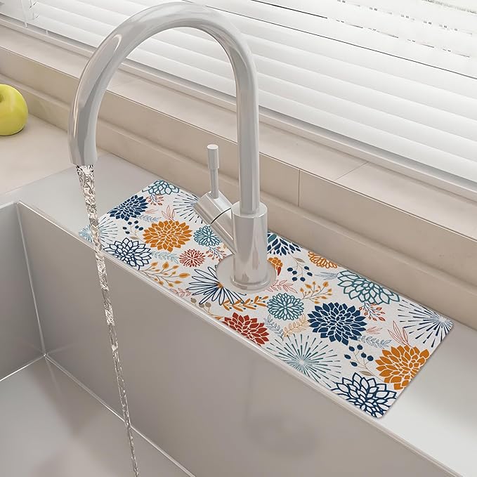 15" X 5.5" Kitchen Sink Splash Guard Faucet Mat Mandala Super Absorbent Fast