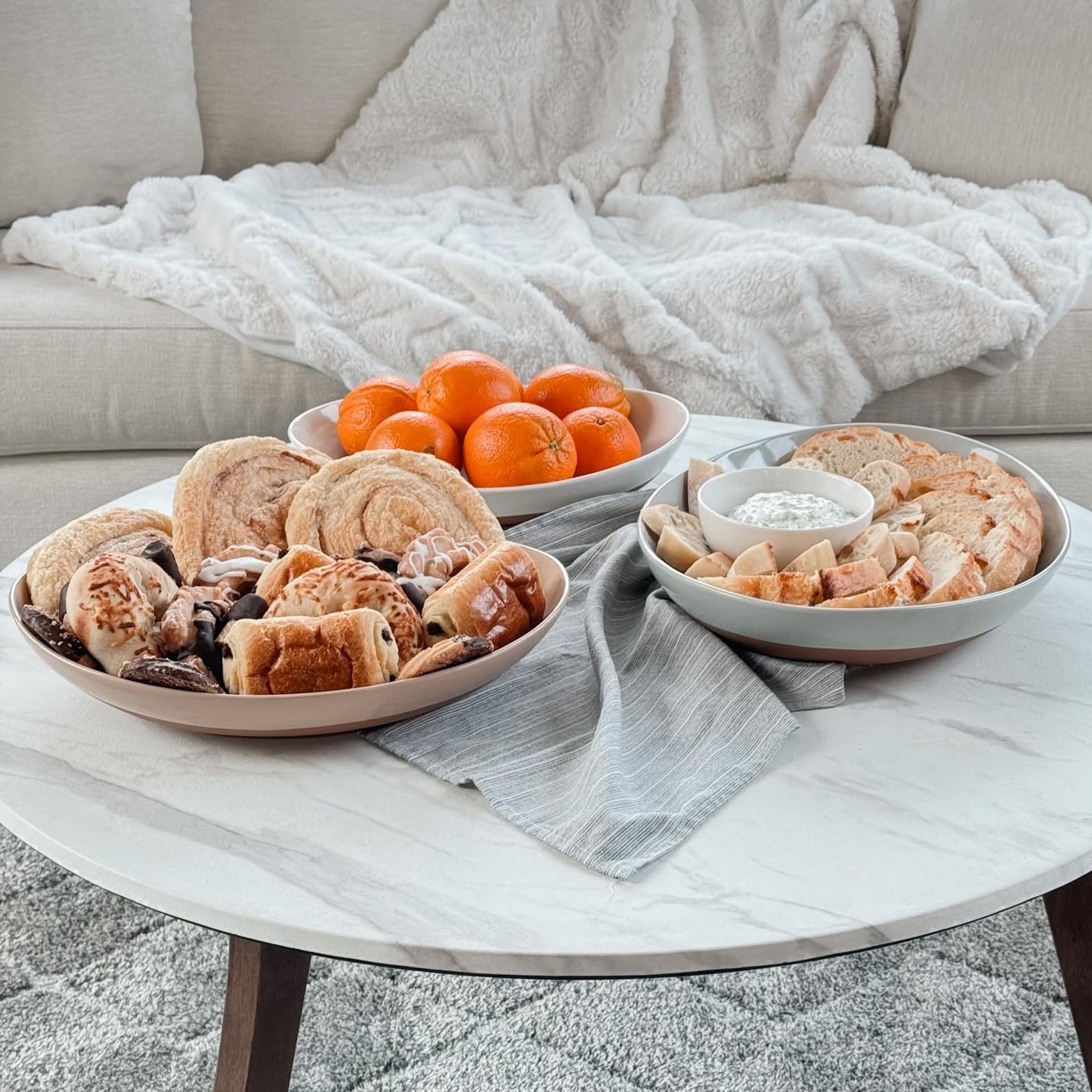 MORA Ceramic Large Serving Bowls- Set of 2 Oval Platters for Entertaining. Modern Kitchen Dishes for Dinner, Fruit, Salad, Turkey, etc. Oven, Dishwasher Safe, 55/35 oz, 13.5" / 11.8" - Earl Grey