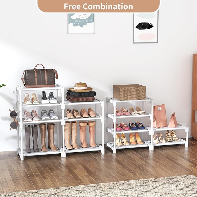 ROJASOP White Shoe Rack, Tall Metal Shoe Rack Organizer