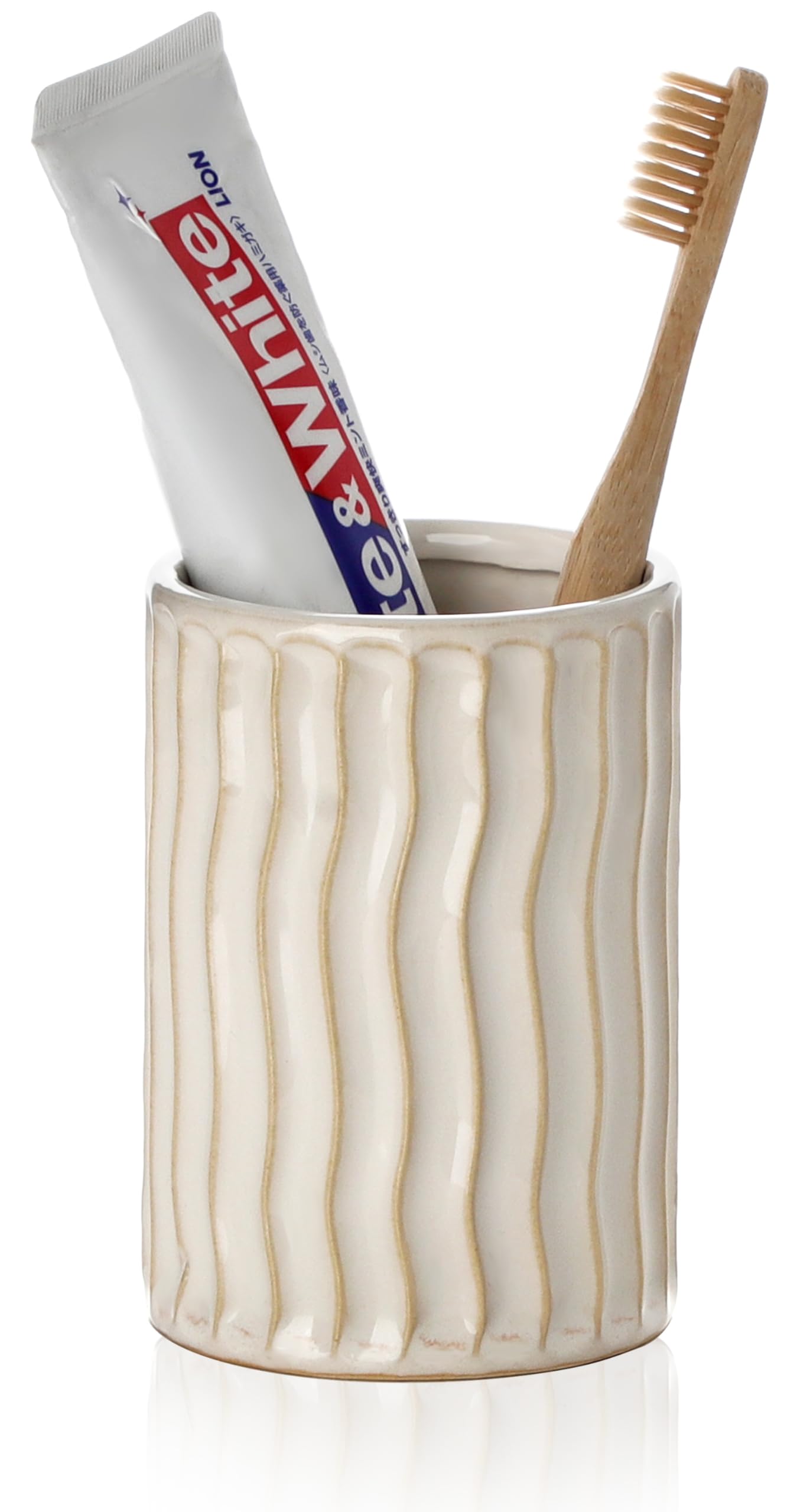Ceramic Toothbrush Holder for Bathroom, White Tooth Brushing Holders, Bathroom Counter Organizer, Toothbrush Mouthwash Cup for Family