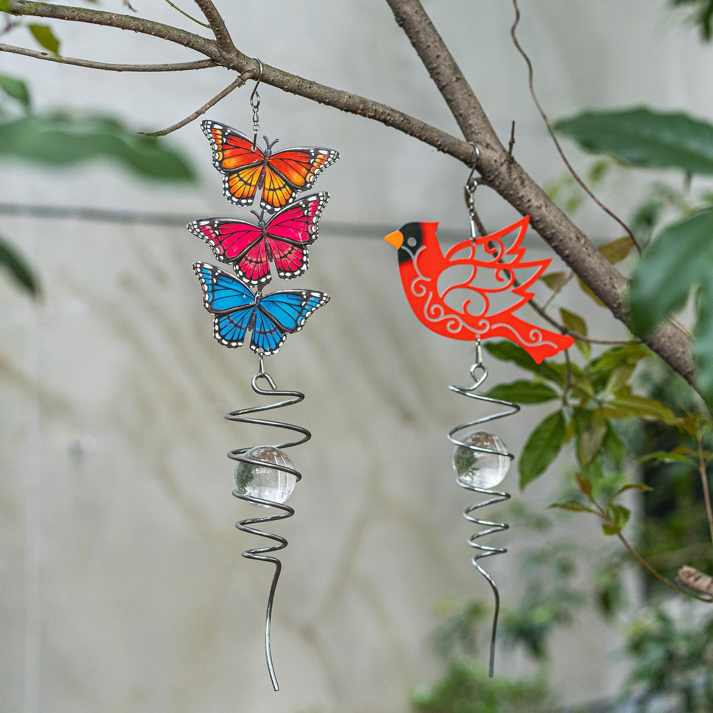 Topadorn Cardinal Wind Spinner with Crystal Glass Ball, 18" Metal Hanging Bird Spinner for Garden, Patio, Porch & Memorial Outdoor Decor