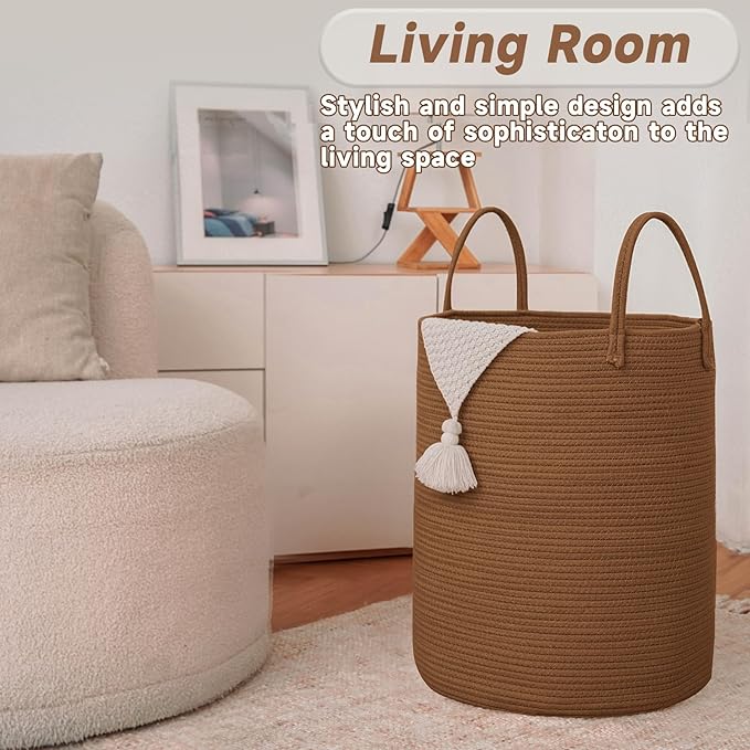 Large Woven Laundry Basket Hamper, 100L Cotton Rope Storage Bin