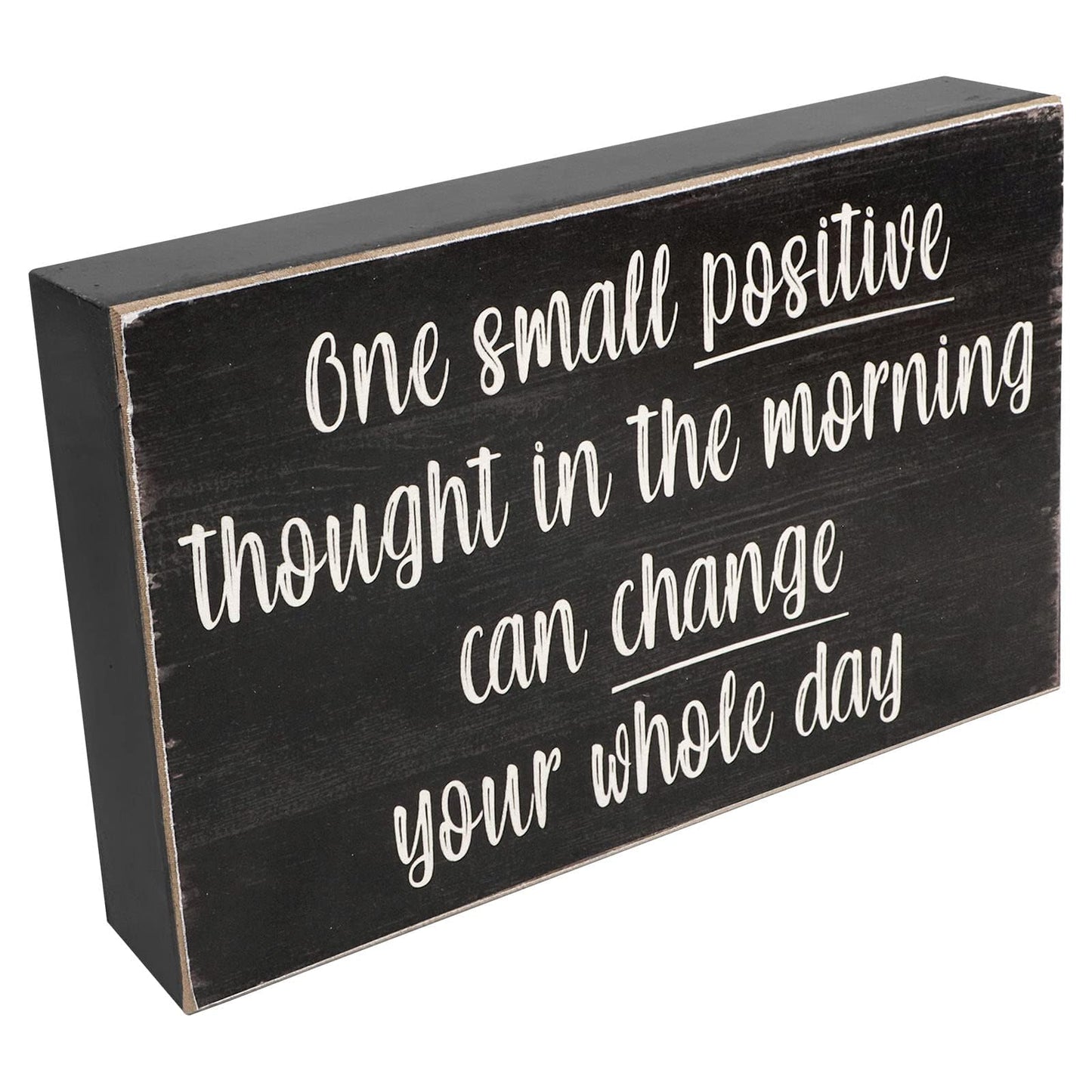 Esur Positive Thought Home Office Desk Wooden Box Sign Decor - Inspirational Shelf Wall Decoration Accessories for Women, Black