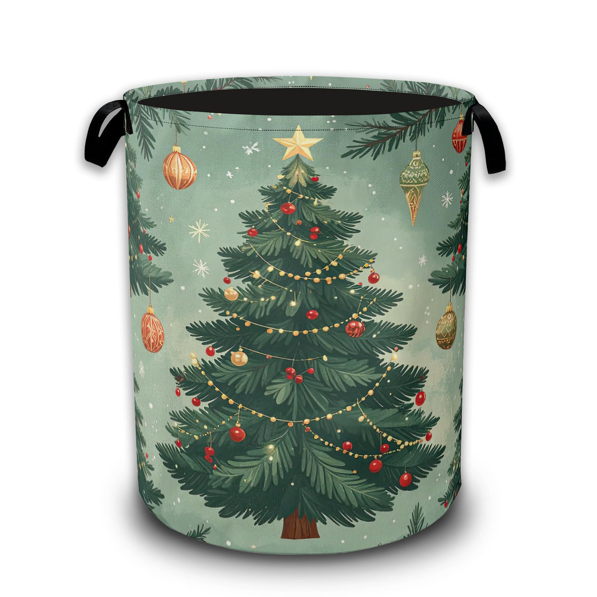 Christmas Tree Laundry Baskets,Laundry Hamper Storage Basket with Handles for Bathroom Bedroom College Dormitory Living Room Nursery Organizer 16"x20.8"