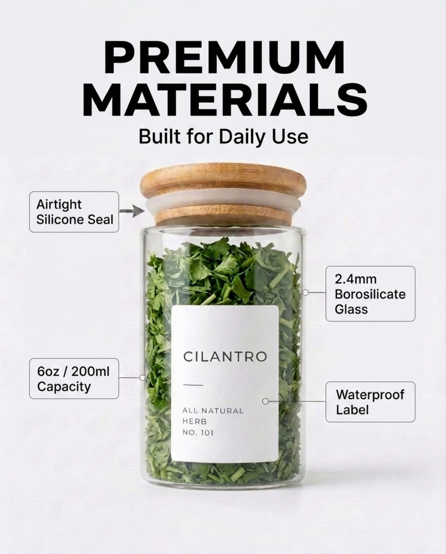 Bloomondo Glass Spice Jars with Label Pack (12x Bamboo Lid Glass Jar) Small 6oz Empty Spice Storage Bottles with 112 Printed Stickers and 48 Writable Pantry Labels for Seasoning Containers