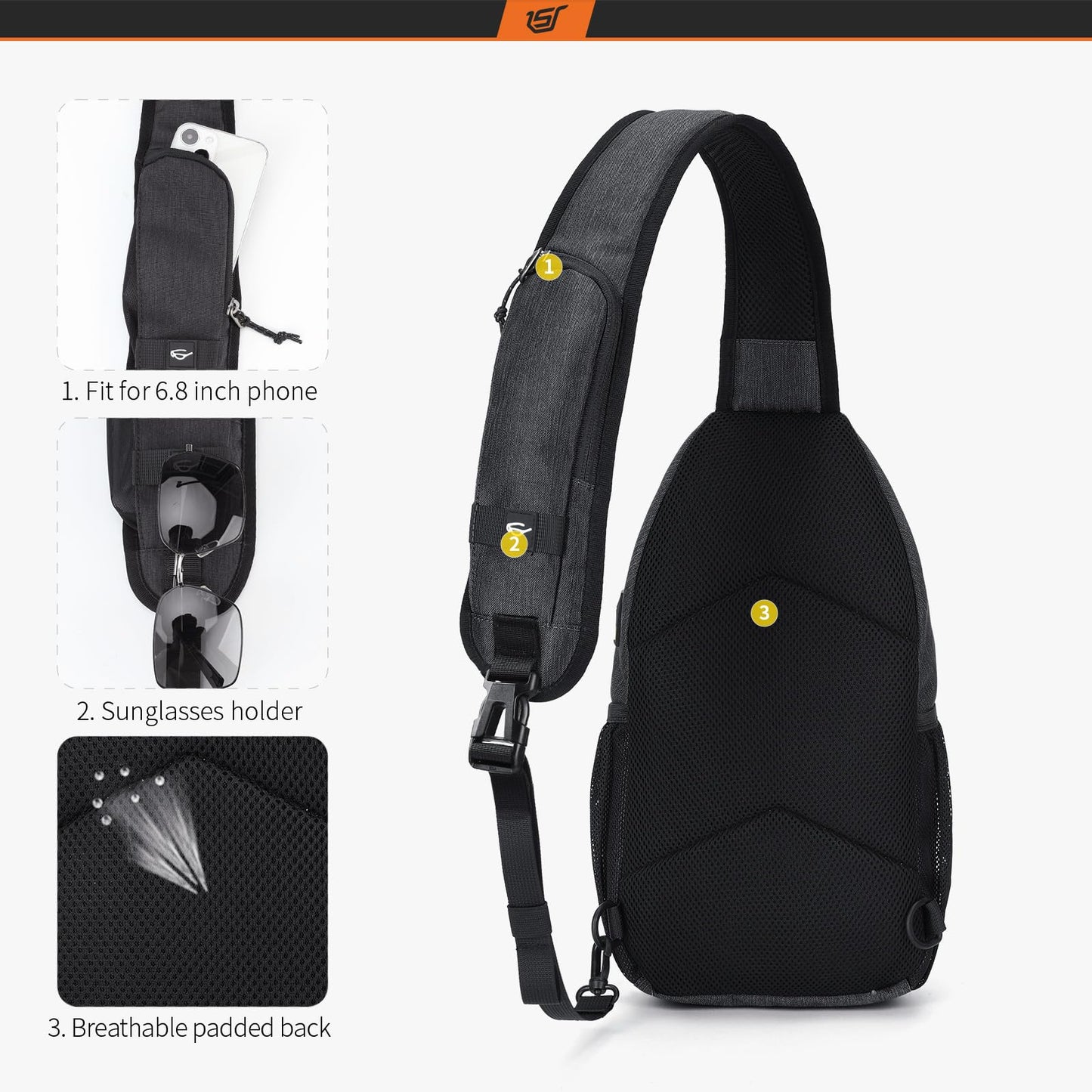 SKYSPER Sling Bag Crossbody Backpack - Chest Shoulder Cross Body Bag Travel Hiking Casual Daypack for Women Men