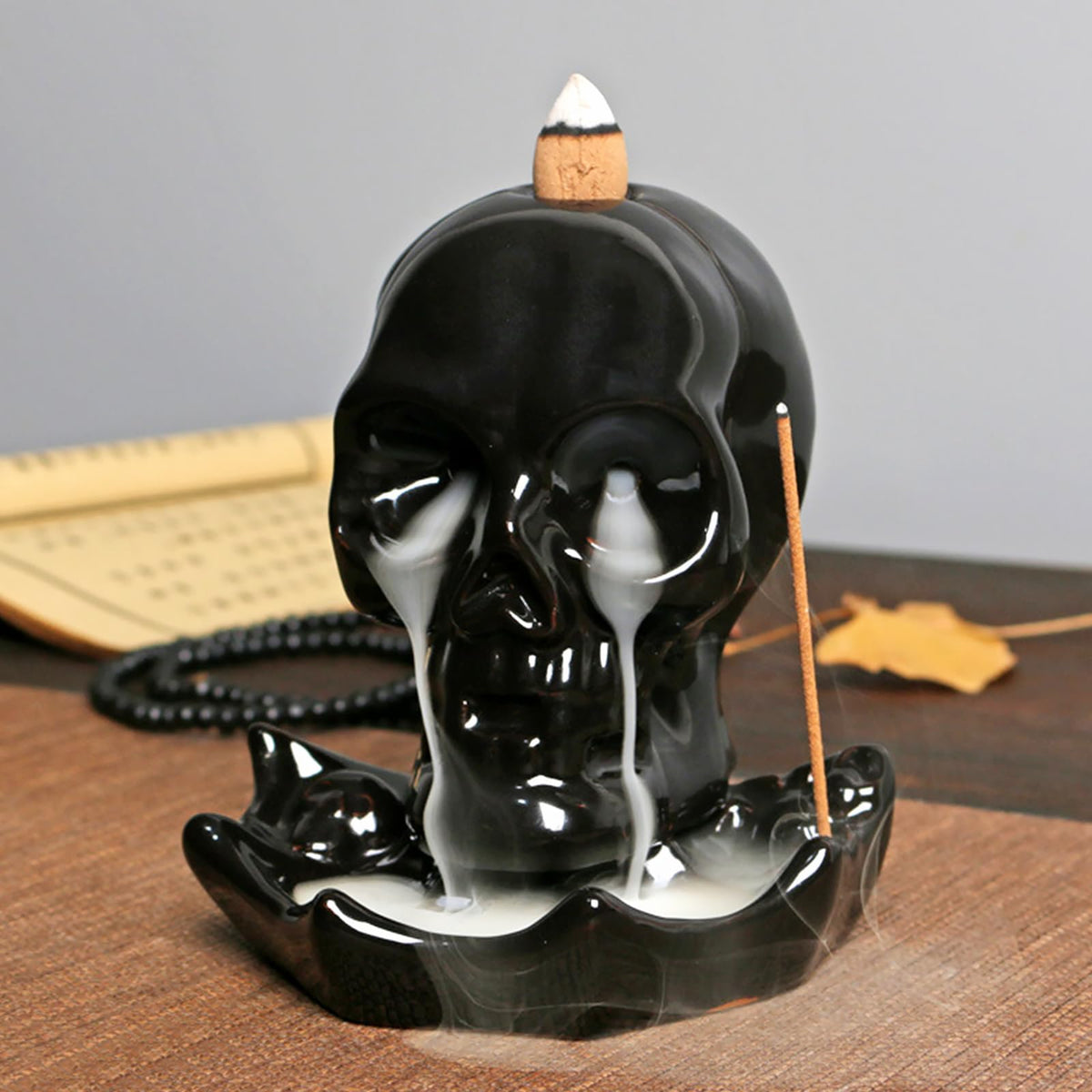 NVKIC Backflow Ceramic Incense Burner for Incense Cones Creative Skull Shape Incense Stick Holder,Mediation Gift,Home Decor Blue Skull